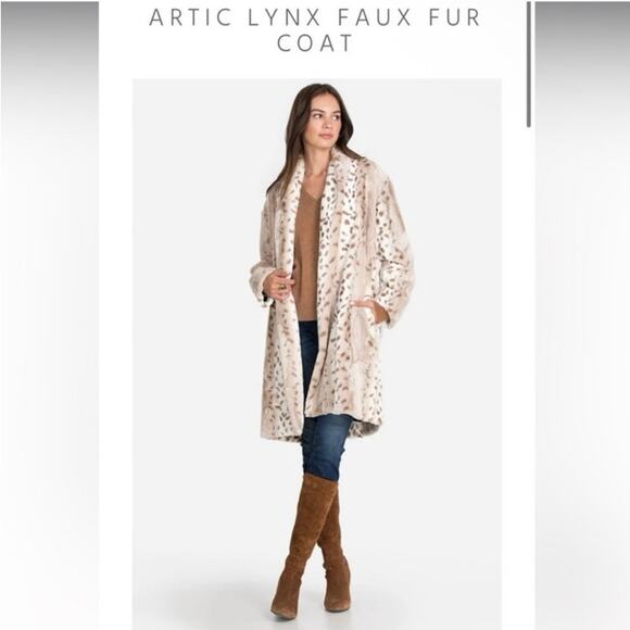 Johnny Was Artic Lynx faux fur coat jacket cardigan duster animal size L large - Picture 1 of 10
